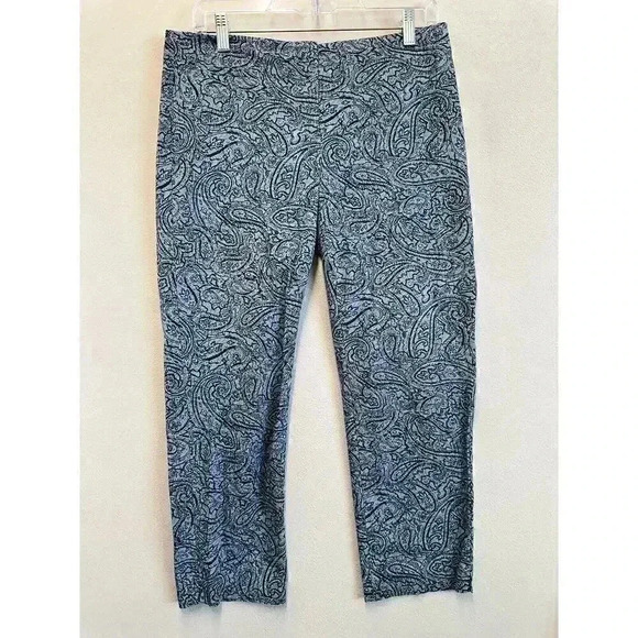 J JILL Women’s Size 8 Petite Blue Paisley Prints Cotton Straight Leg Ankle Pants - Picture 1 of 9